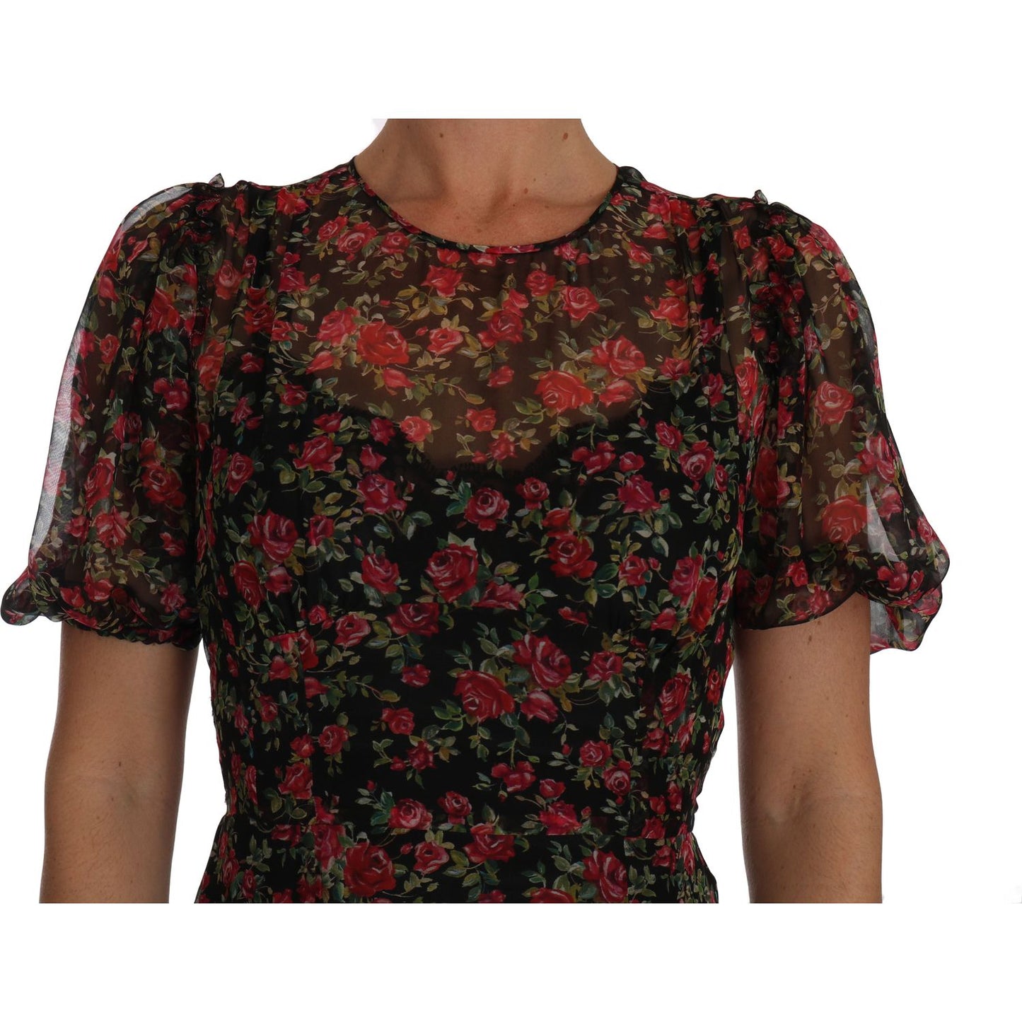 Dolce & Gabbana Elegant Floral A-Line Silk Dress Dolce & Gabbana Black