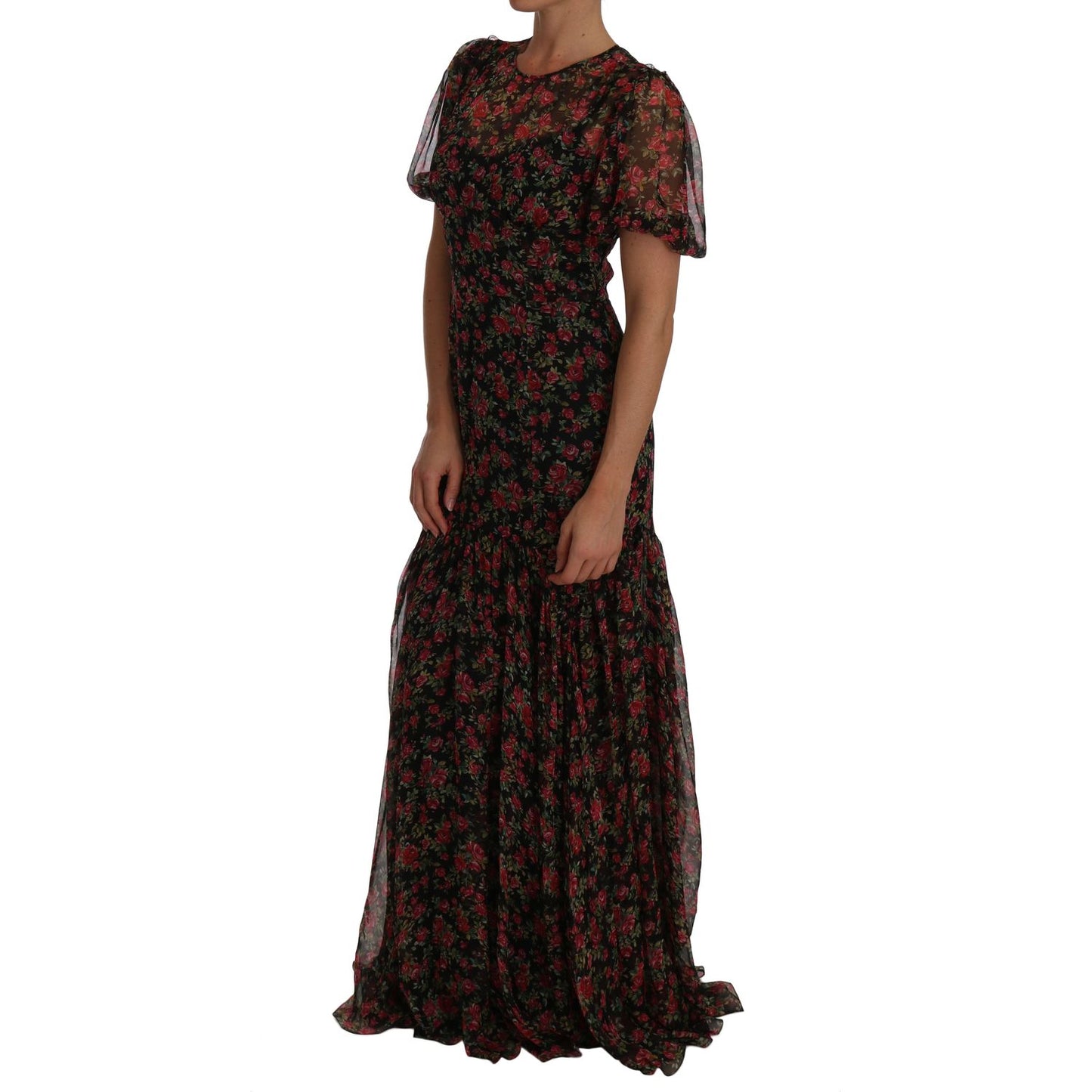 Dolce & Gabbana Elegant Floral A-Line Silk Dress Dolce & Gabbana Black