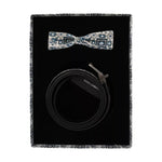 Dolce & Gabbana White Blue Silk Bowtie Leather Belt Gift Box Set