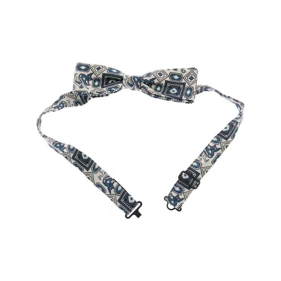 Dolce & Gabbana White Blue Silk Bowtie Leather Belt Gift Box Set