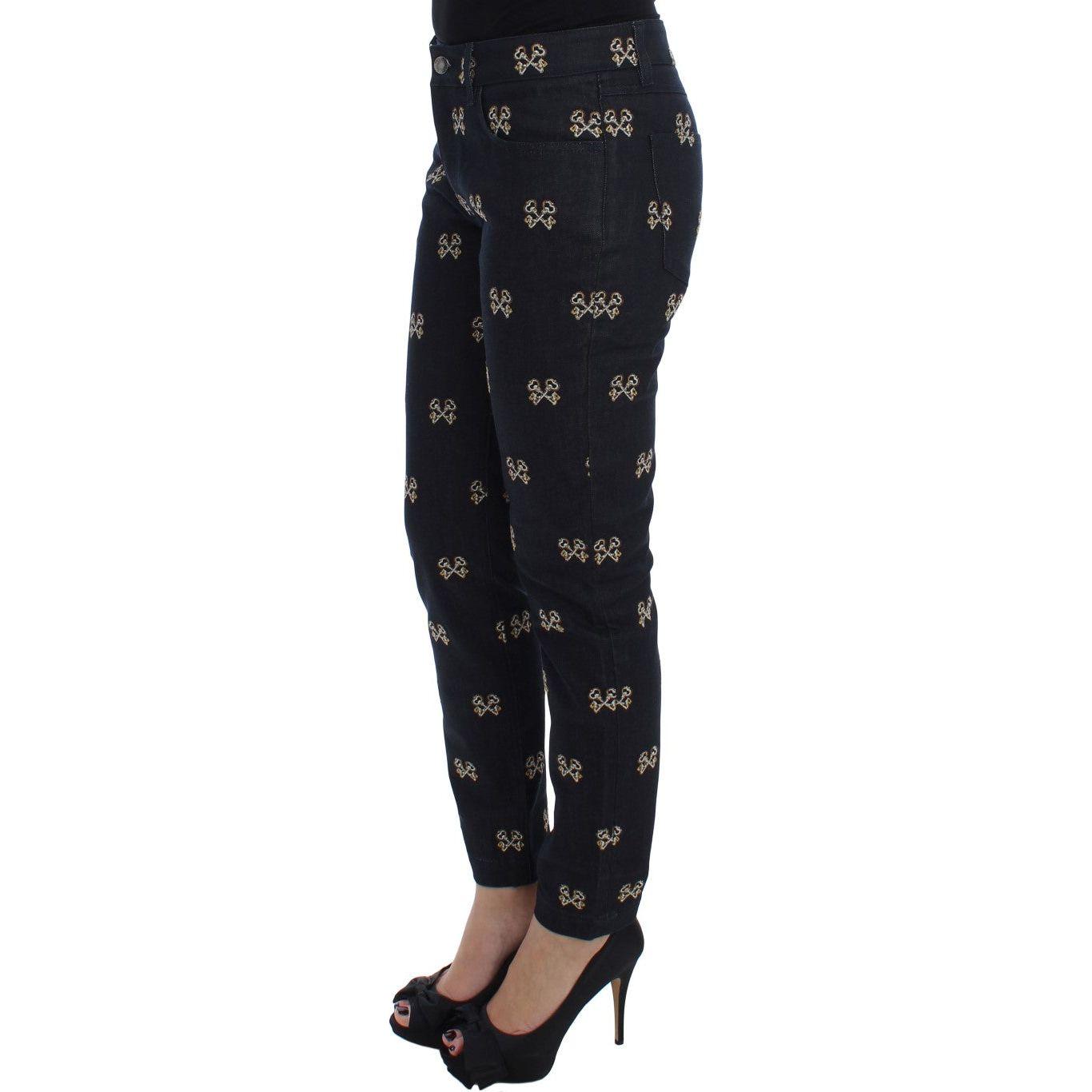 Dolce & Gabbana Elegant Embroidered Slim Fit Denim Jeans Dolce & Gabbana Black