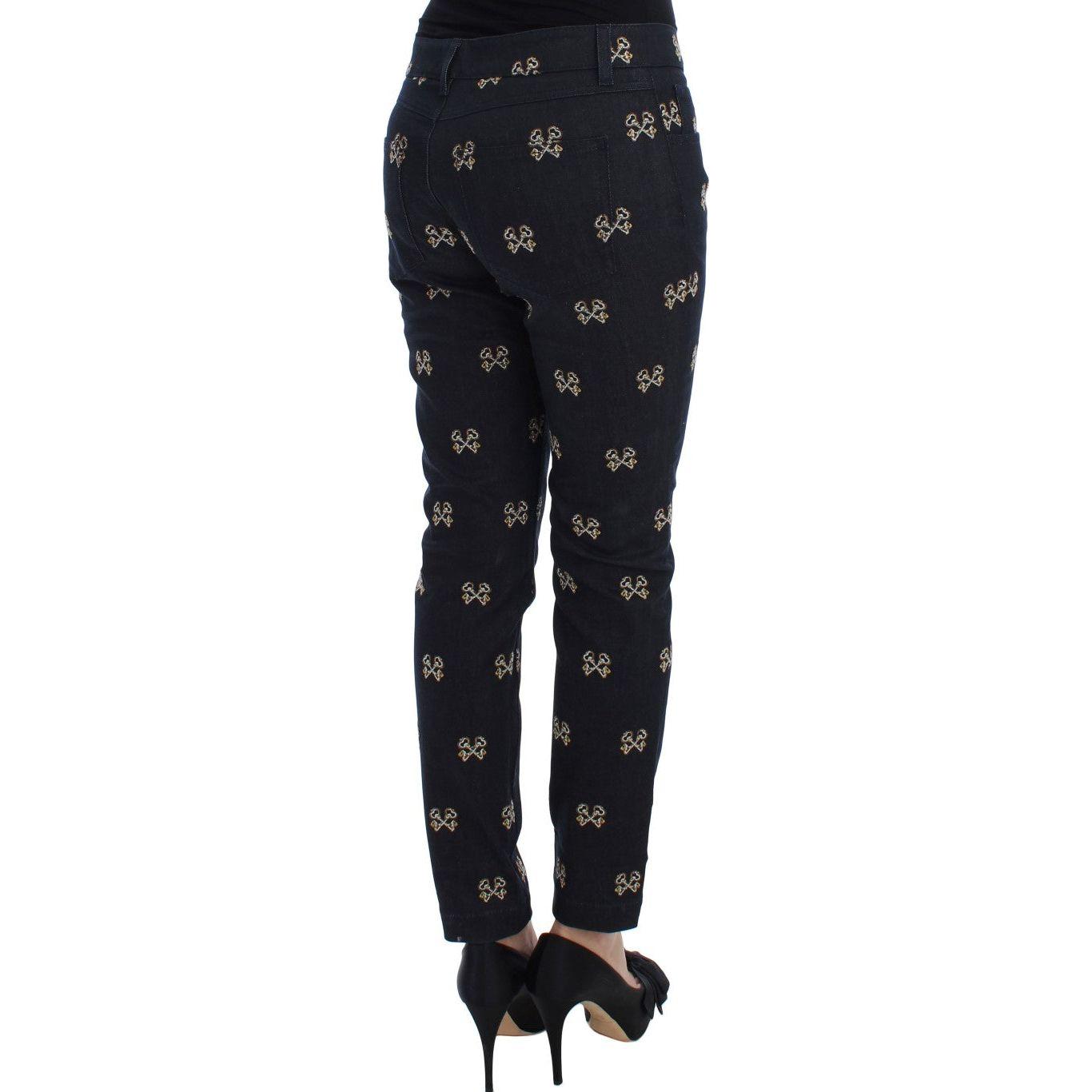 Dolce & Gabbana Elegant Embroidered Slim Fit Denim Jeans Dolce & Gabbana Black