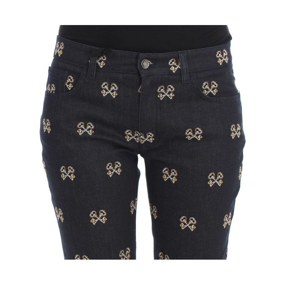 Dolce & Gabbana Elegant Embroidered Slim Fit Denim Jeans Dolce & Gabbana Dark Slate Gray