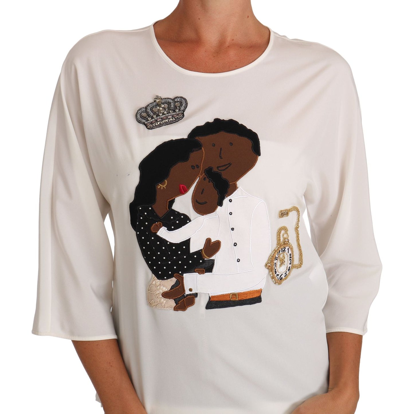 Dolce & Gabbana Elegant Silk Blend Crewneck Blouse Dolce & Gabbana Light Gray