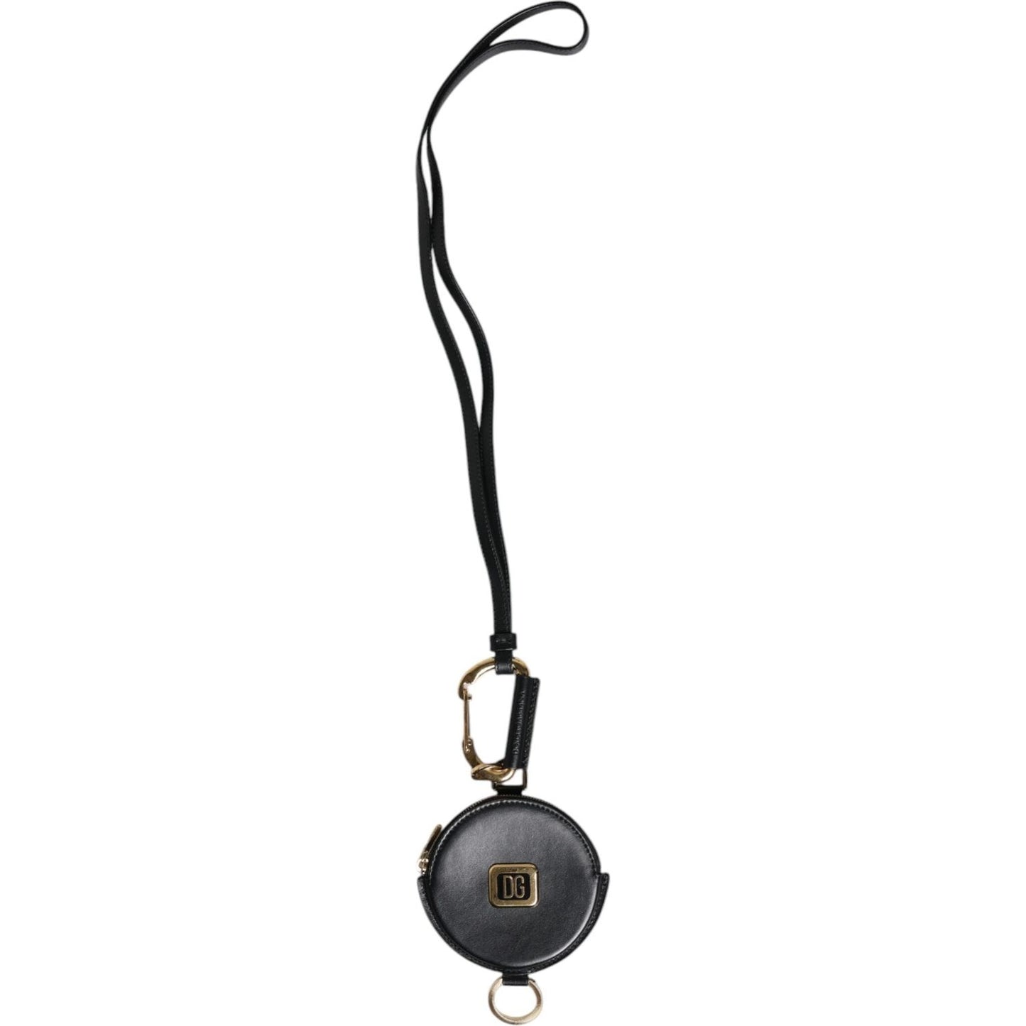 Dolce & Gabbana Black Round Leather DG Logo Coin Purse Lanyard Wallet