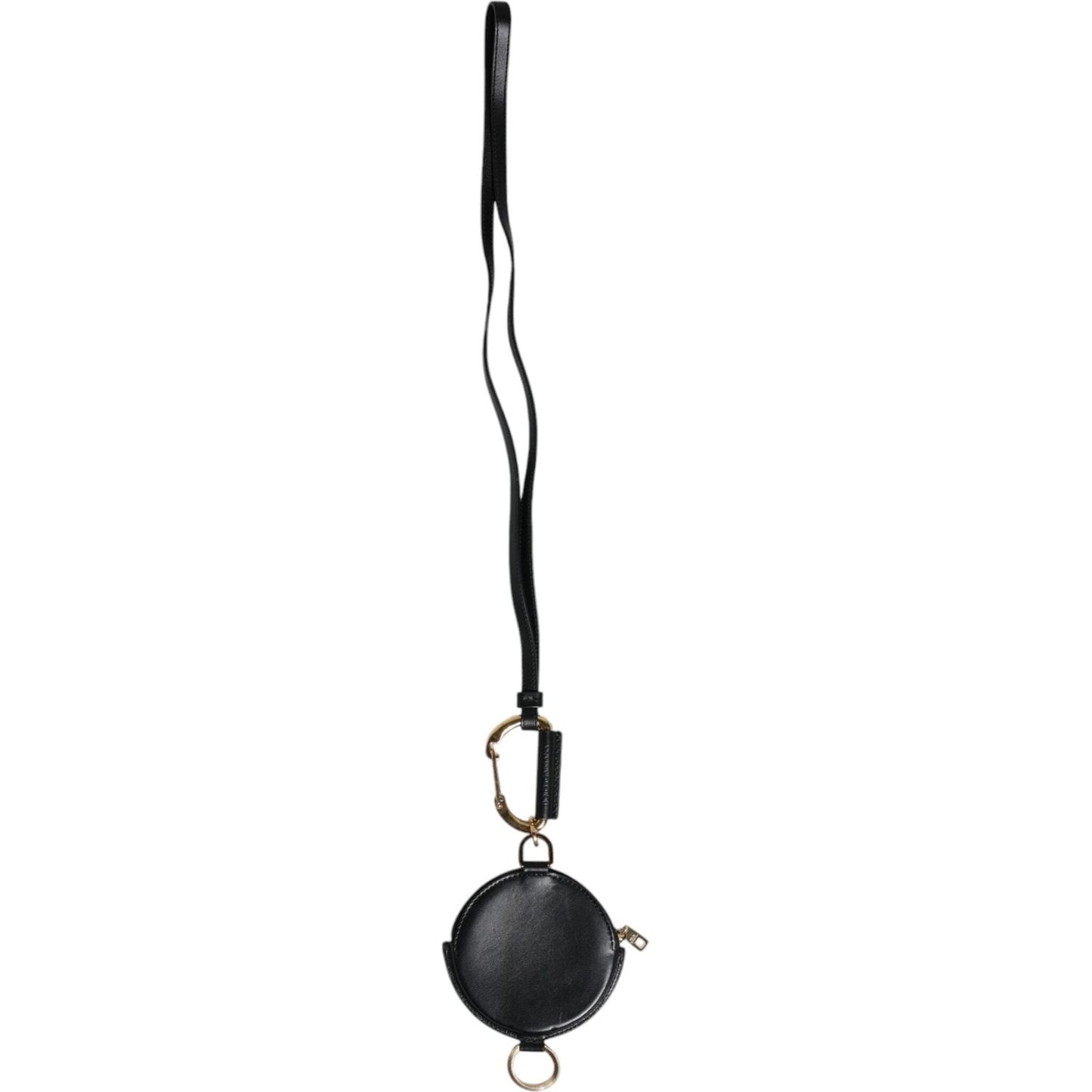 Dolce & Gabbana Black Round Leather DG Logo Coin Purse Lanyard Wallet