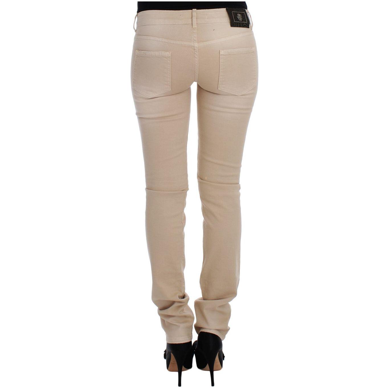 Cavalli Beige Cotton Stretch Slim Fit Jeans Jeans & Pants Cavalli Rosy Brown
