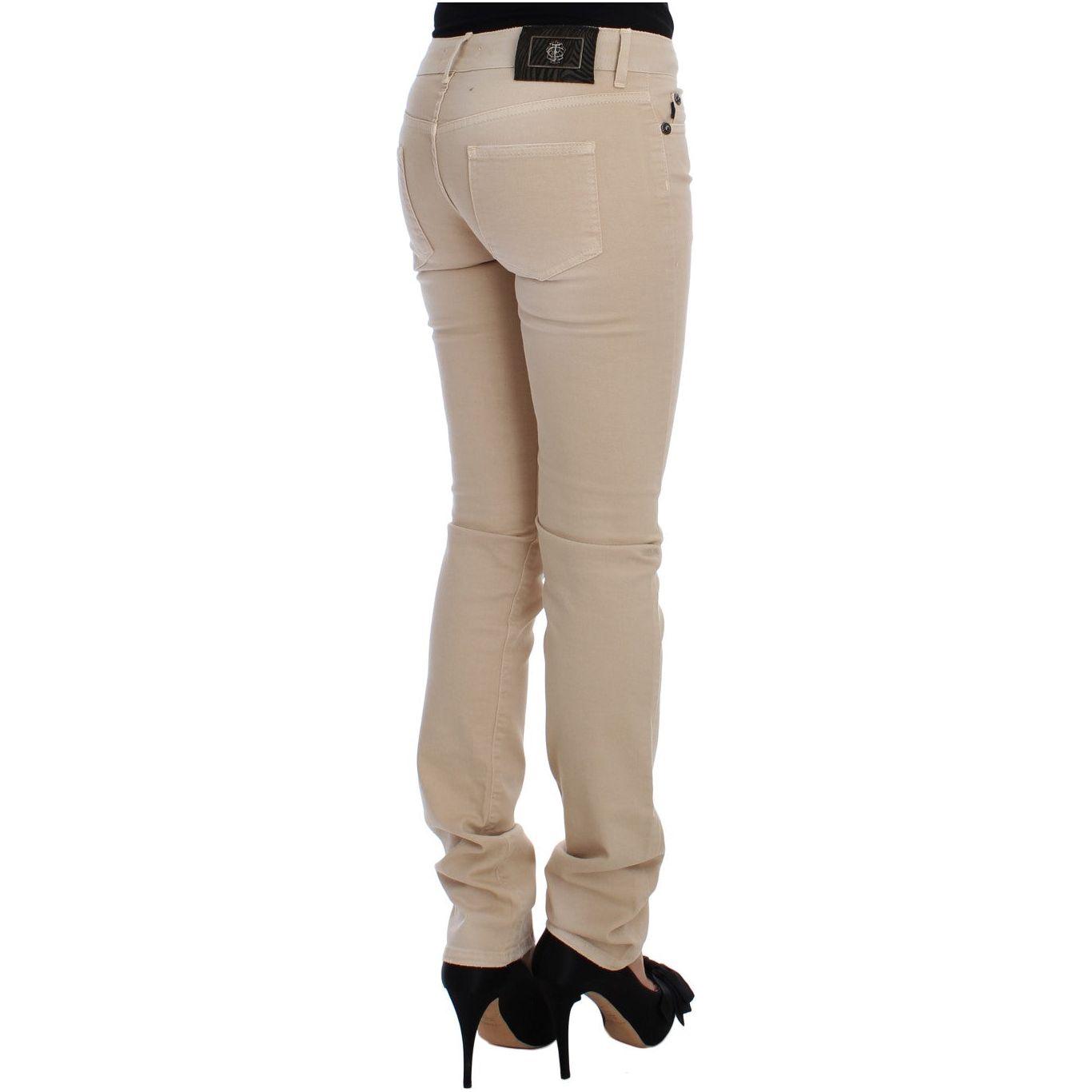Cavalli Beige Cotton Stretch Slim Fit Jeans Jeans & Pants Cavalli Rosy Brown