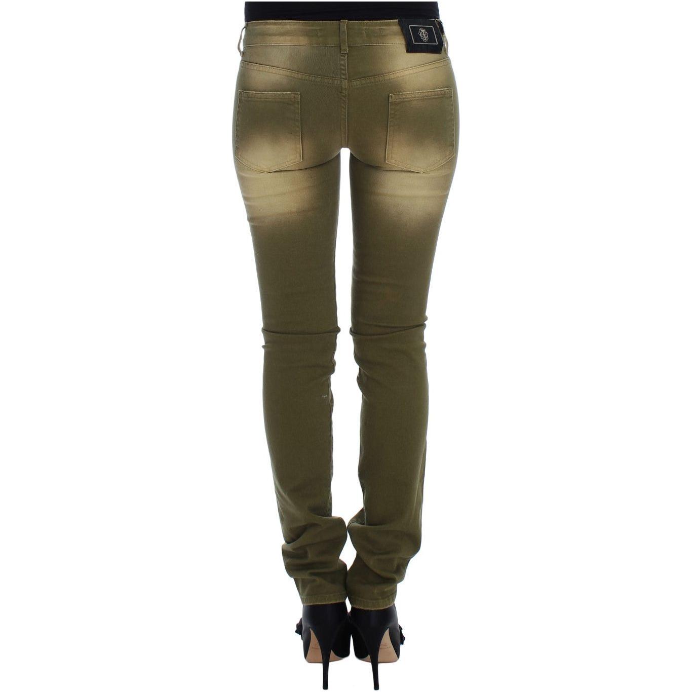 Cavalli Green Slim Fit Cotton Stretch Jeans Cavalli Dark Slate Gray