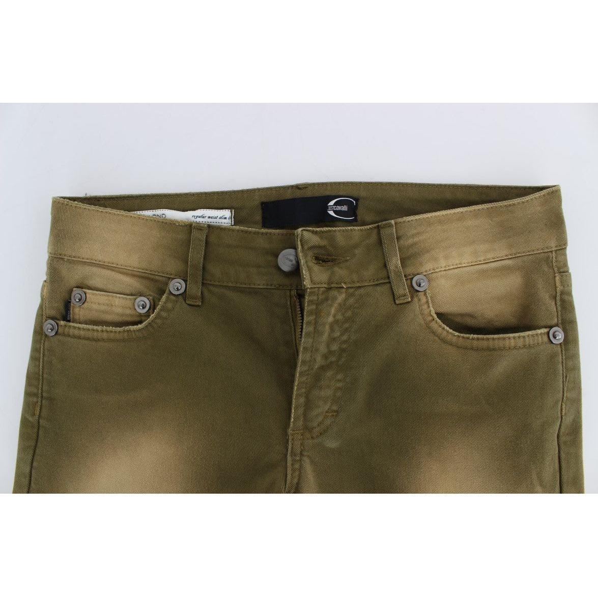 Cavalli Green Slim Fit Cotton Stretch Jeans Cavalli Dark Olive Green