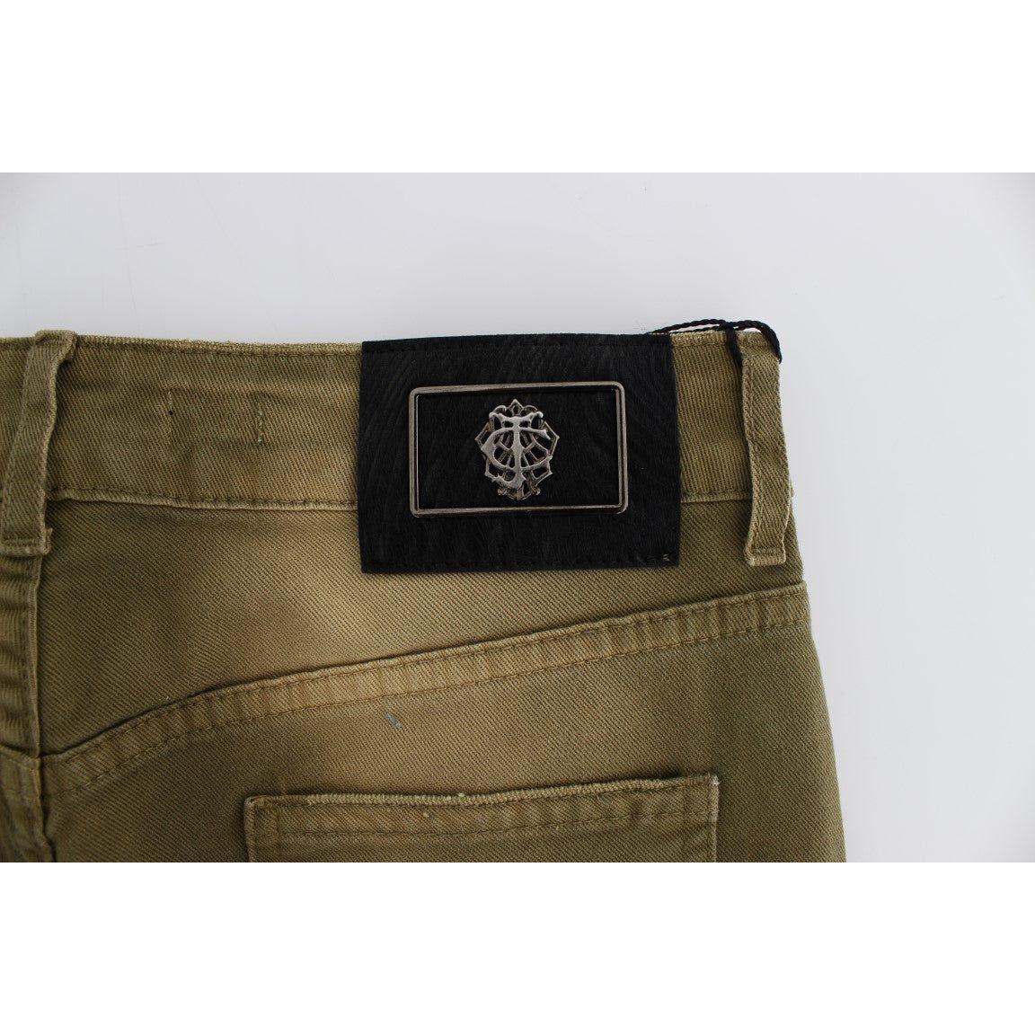 Cavalli Green Slim Fit Cotton Stretch Jeans Cavalli Light Gray
