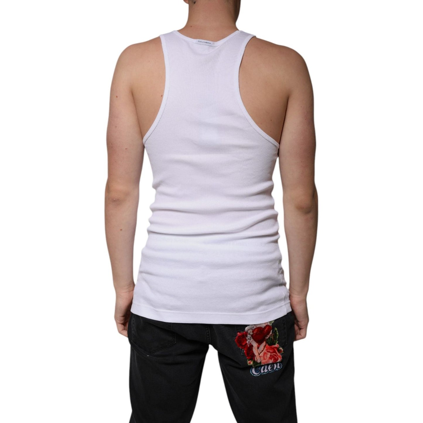 Dolce & Gabbana White Cotton Sleeveless Round Neck Tank T-shirt