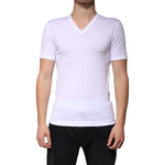 Dolce & Gabbana White Cotton V-neck Short Sleeves T-shirt