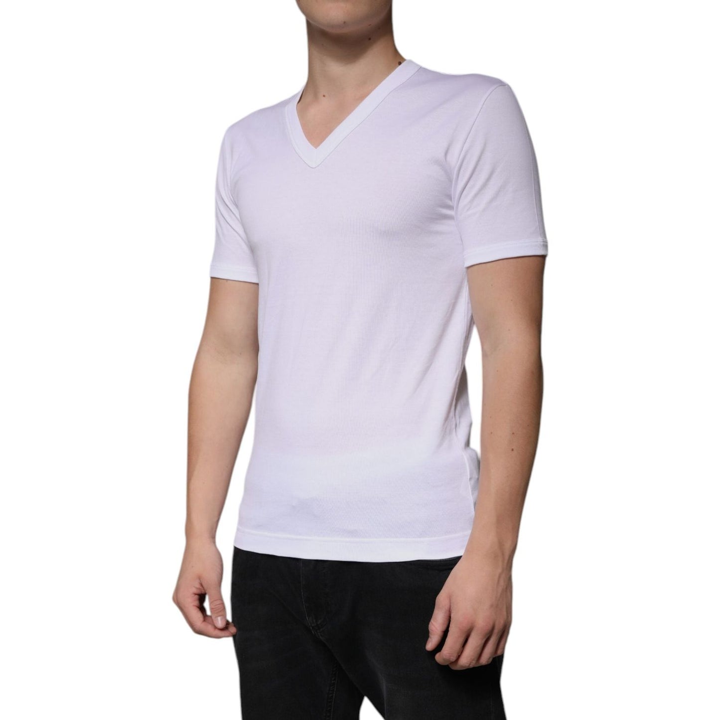 Dolce & Gabbana White Cotton V-neck Short Sleeves T-shirt