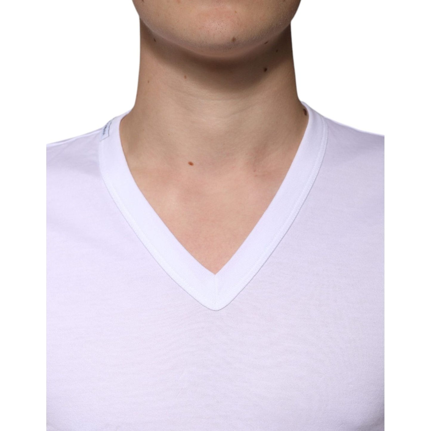 Dolce & Gabbana White Cotton V-neck Short Sleeves T-shirt