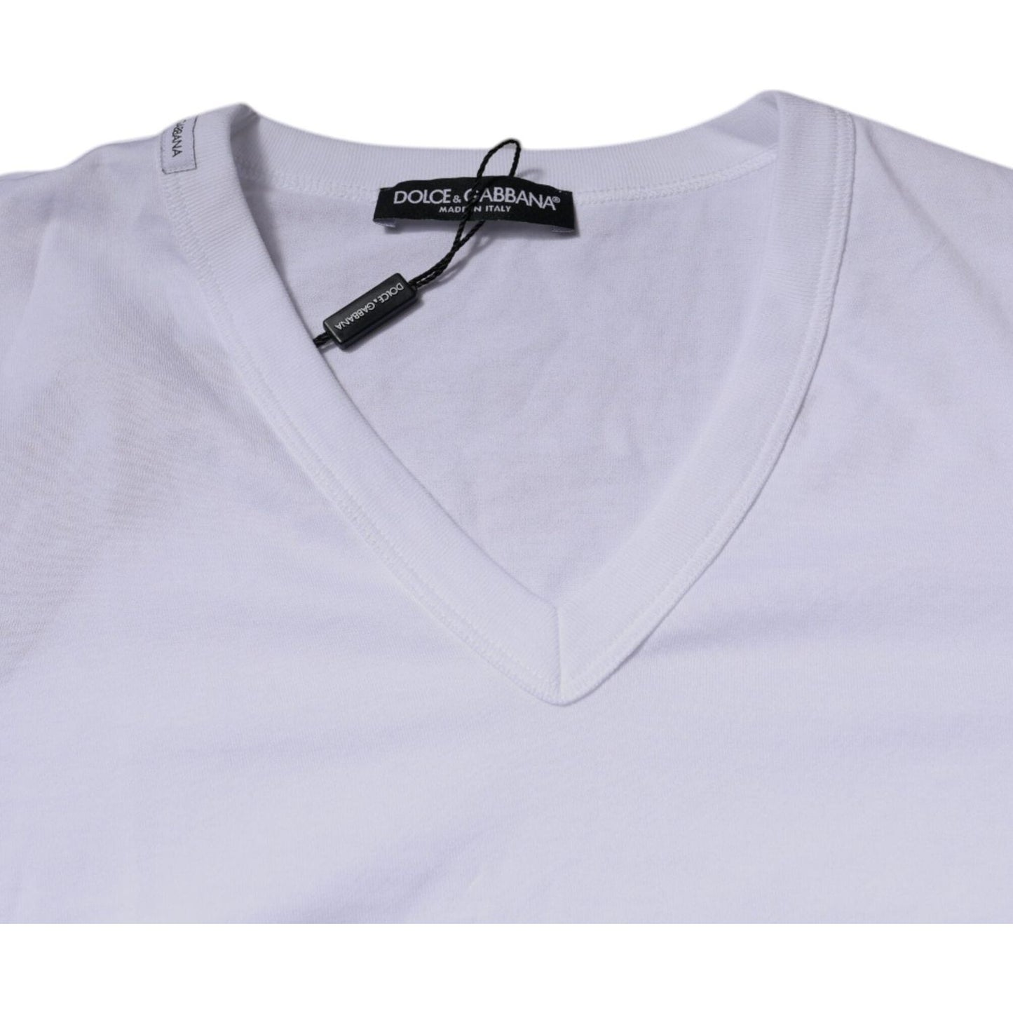 Dolce & Gabbana White Cotton V-neck Short Sleeves T-shirt