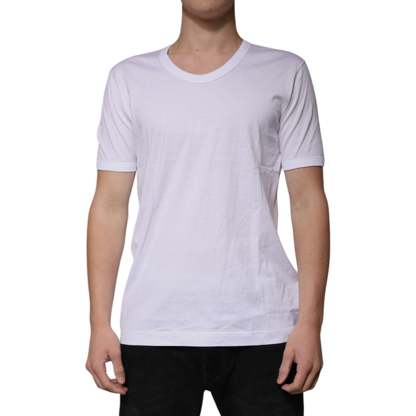 Dolce & Gabbana White Cotton Round Neck Short Sleeves T-shirt