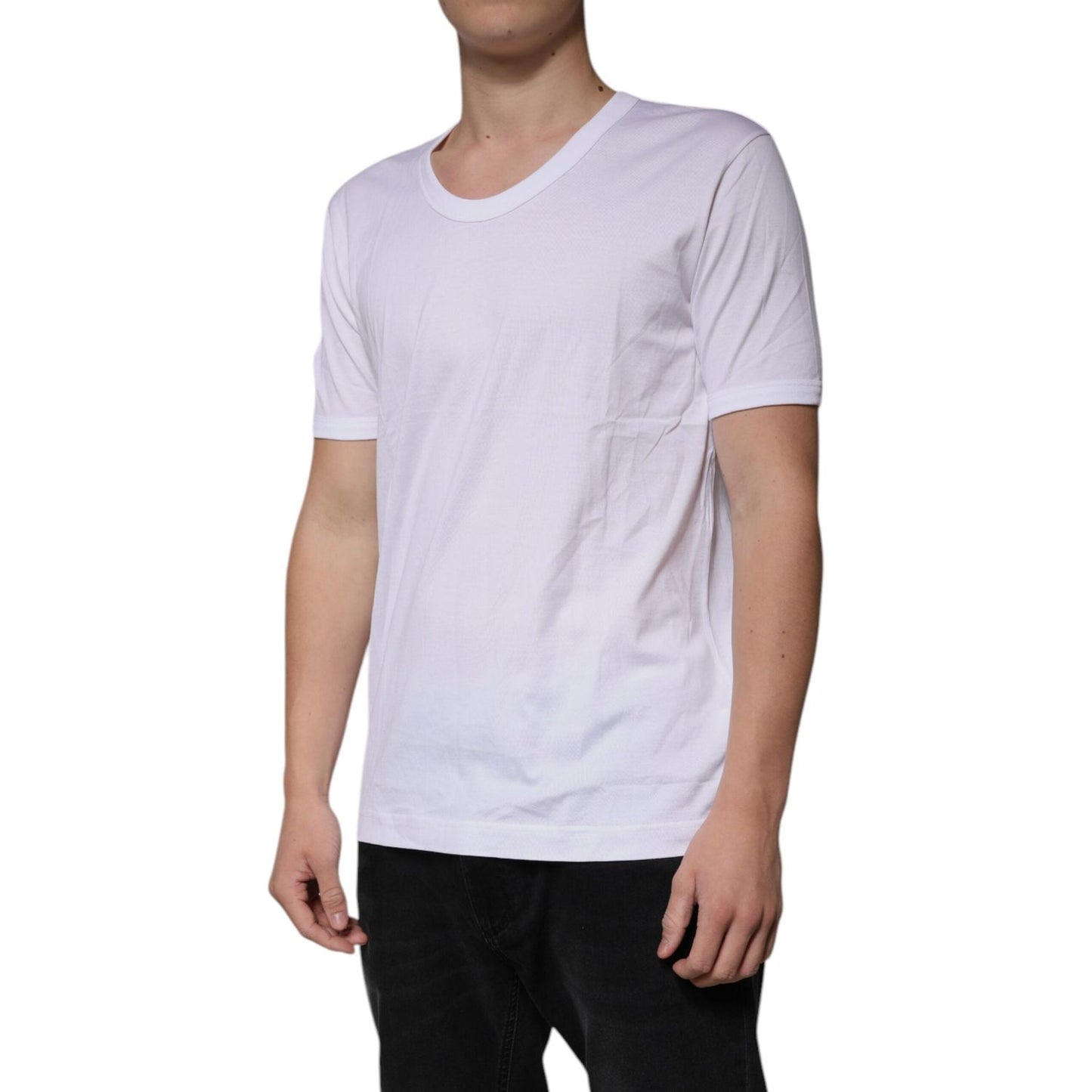 Dolce & Gabbana White Cotton Round Neck Short Sleeves T-shirt