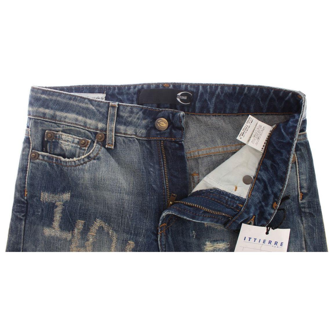 Cavalli Elegant Flare Fit Blue Denim Jeans Cavalli Dark Slate Gray