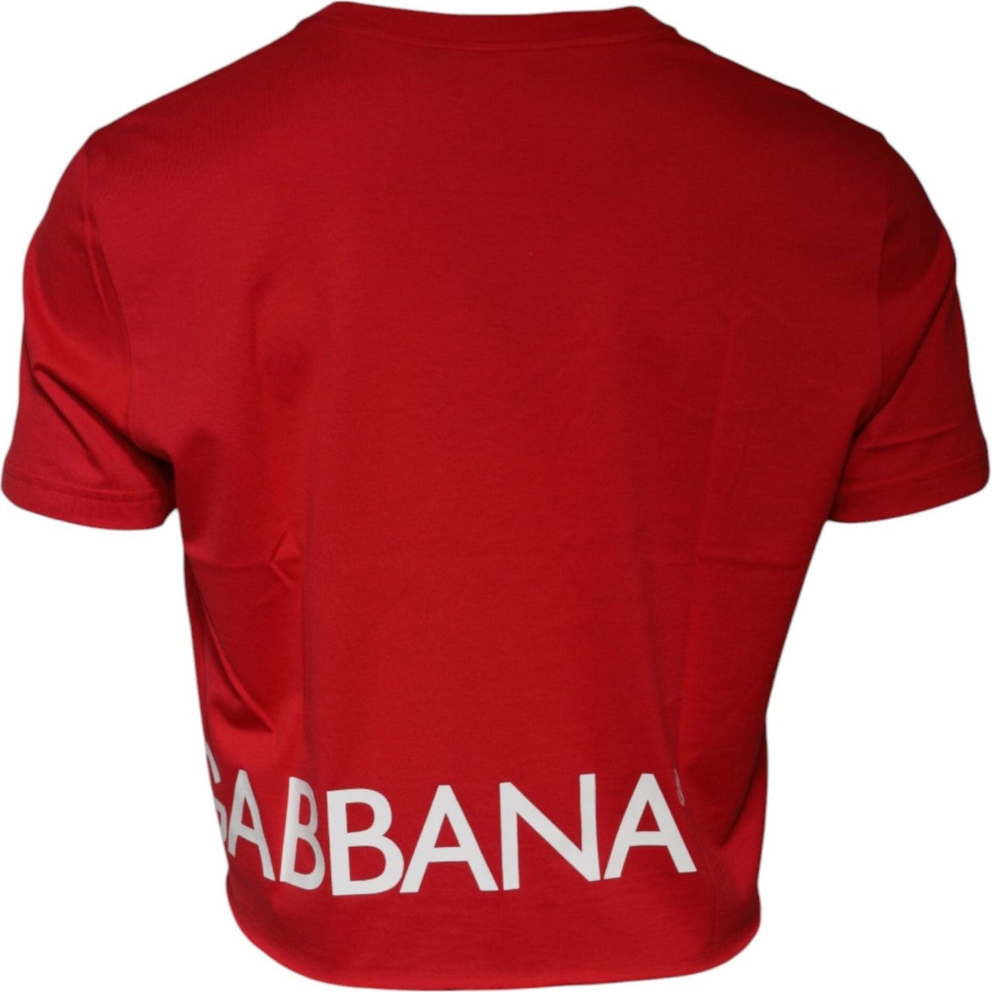 Dolce & Gabbana Red Logo Print Cropped Crew Neck T-shirt