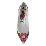 Dolce & Gabbana White Leather Roses Crystal Pumps Shoes