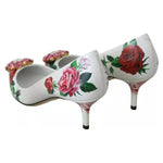 Dolce & Gabbana White Leather Roses Crystal Pumps Shoes