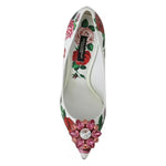Dolce & Gabbana White Leather Roses Crystal Pumps Shoes