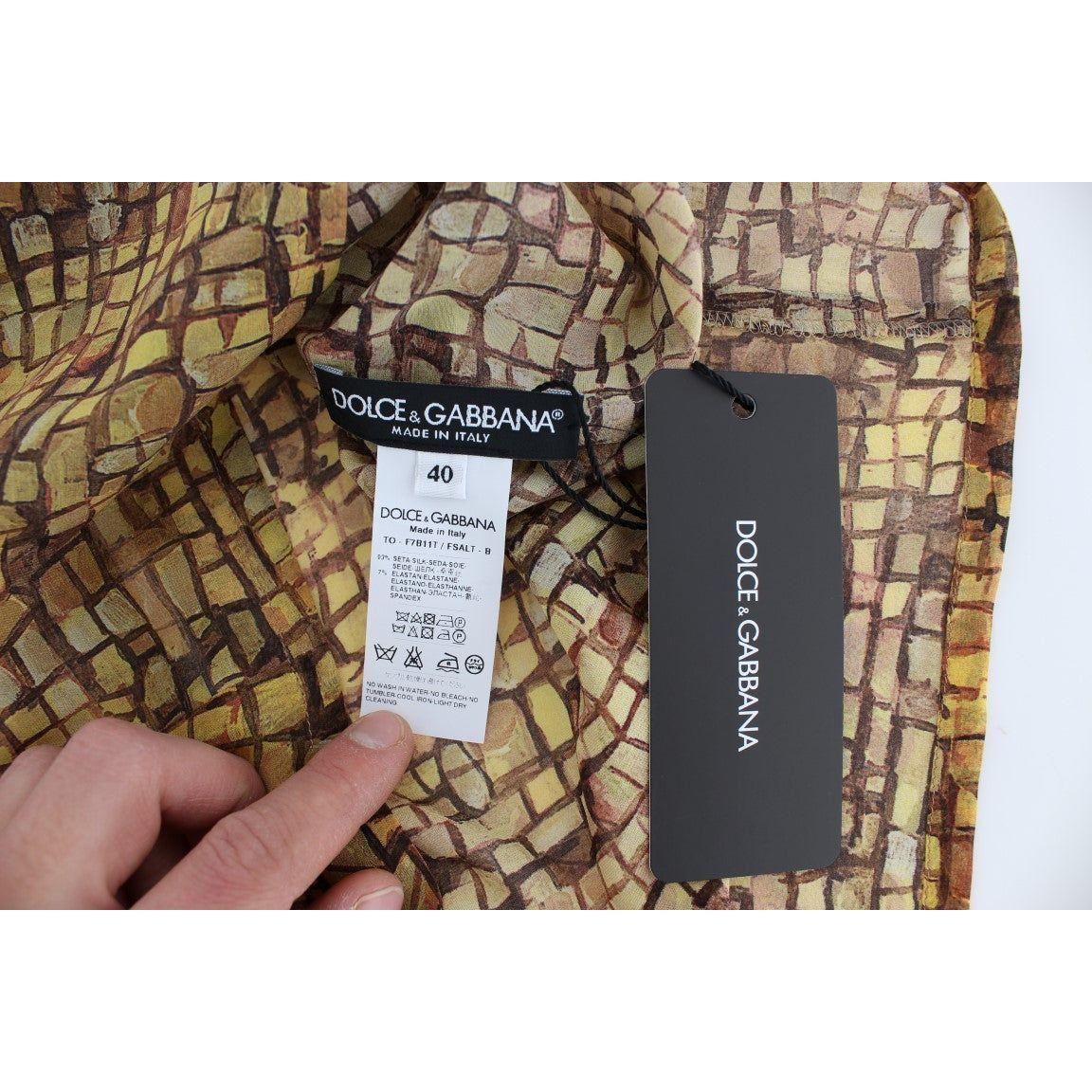 Dolce & Gabbana Sicilian Mosaic Print Silk Blouse Dolce & Gabbana Dim Gray