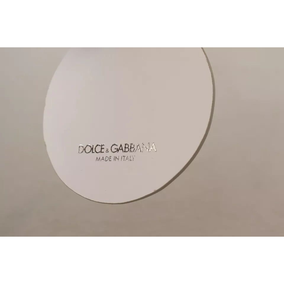 Dolce & Gabbana White Leather Printed Metal Silver Tone Keyring Keychain SMY100799