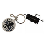 Dolce & Gabbana White Leather Printed Metal Silver Tone Keyring Keychain SMY100799