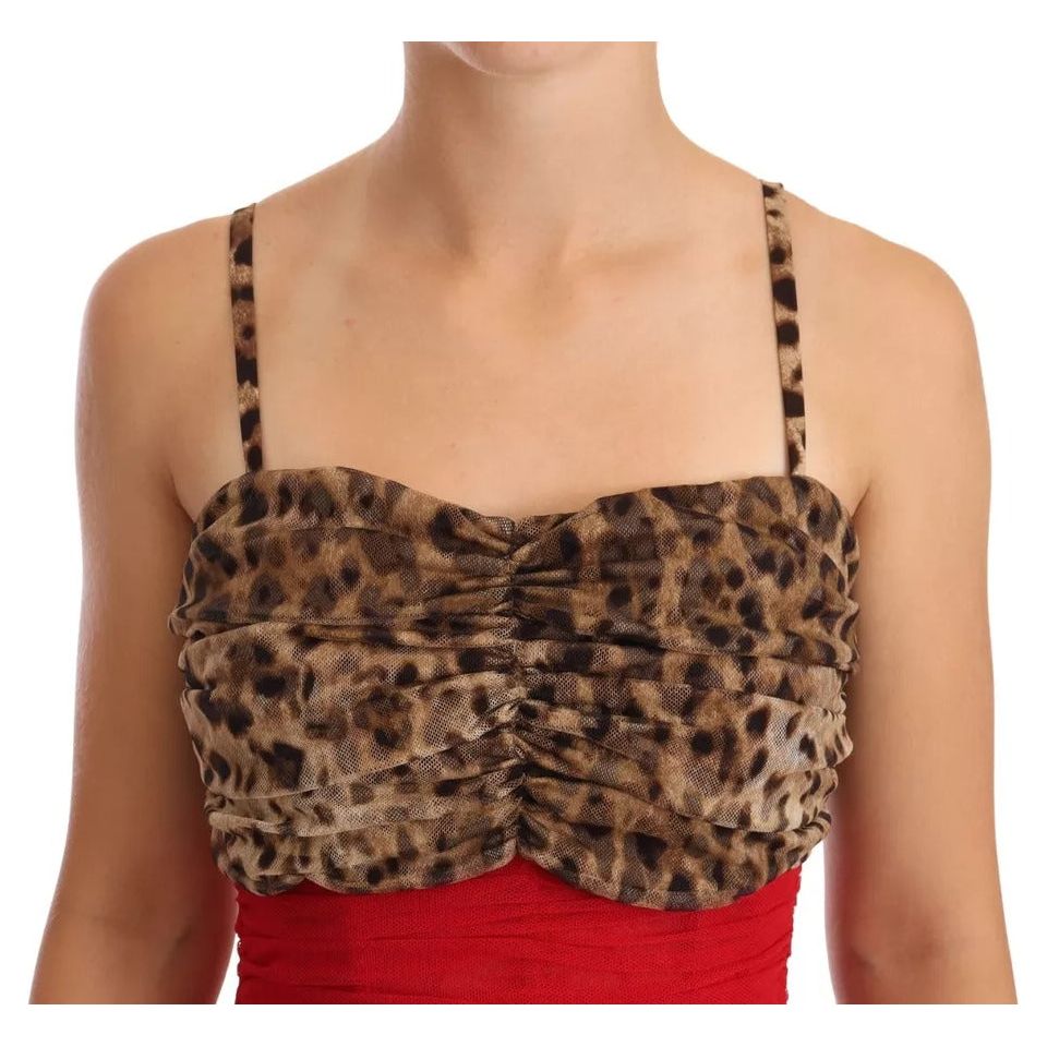 Dolce & Gabbana Brown Leopard Red Tulle Sheath Midi Dress DR28736-36
