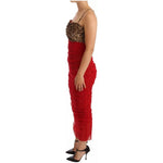 Dolce & Gabbana Brown Leopard Red Tulle Sheath Midi Dress DR28736-36