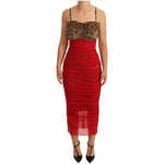 Dolce & Gabbana Brown Leopard Red Tulle Sheath Midi Dress DR28736-36