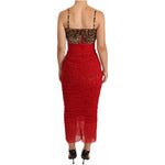 Dolce & Gabbana Brown Leopard Red Tulle Sheath Midi Dress DR28736-36