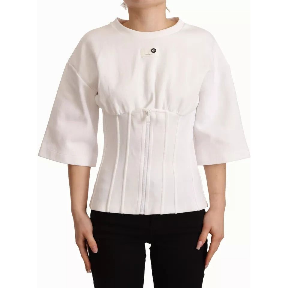 Dolce & Gabbana White Cotton Blend 3/4 Sleeves Blouse Top