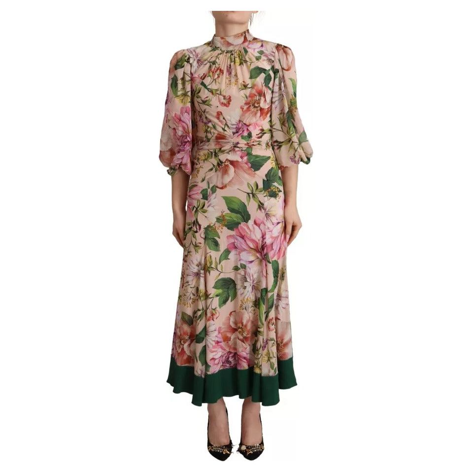 Dolce & Gabbana Pink A-line Sheath Floral Pussy Bow Long Dress