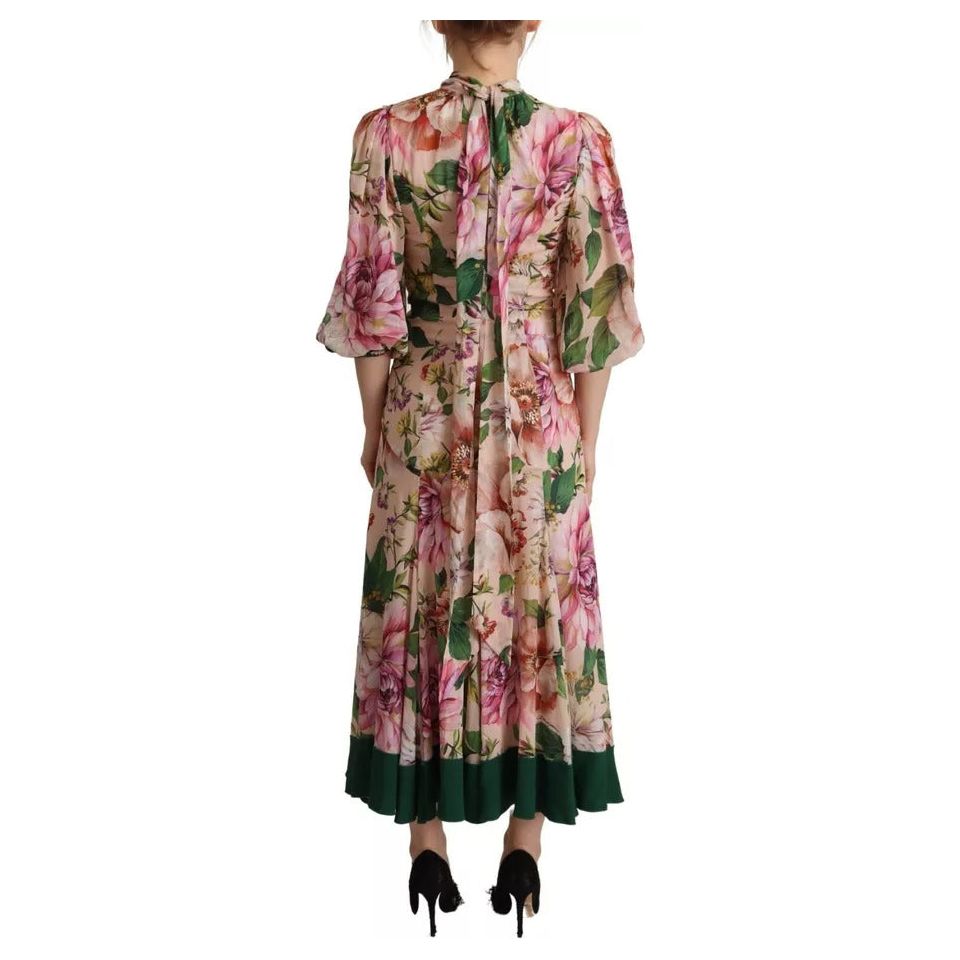 Dolce & Gabbana Pink A-line Sheath Floral Pussy Bow Long Dress