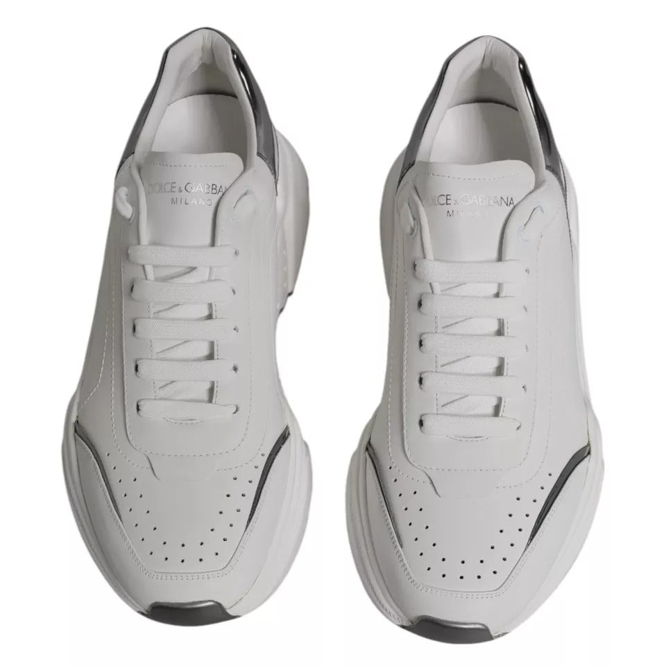 Dolce & Gabbana White Silver DAYMASTER Leather Sneakers Men Shoes MV1431-41