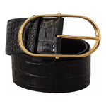 Dolce & Gabbana Black Wide Embossed Leather Gold Metal Buckle Belt WMB31-80