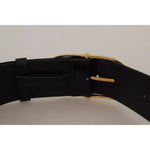 Dolce & Gabbana Black Wide Embossed Leather Gold Metal Buckle Belt