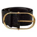 Dolce & Gabbana Black Wide Embossed Leather Gold Metal Buckle Belt
