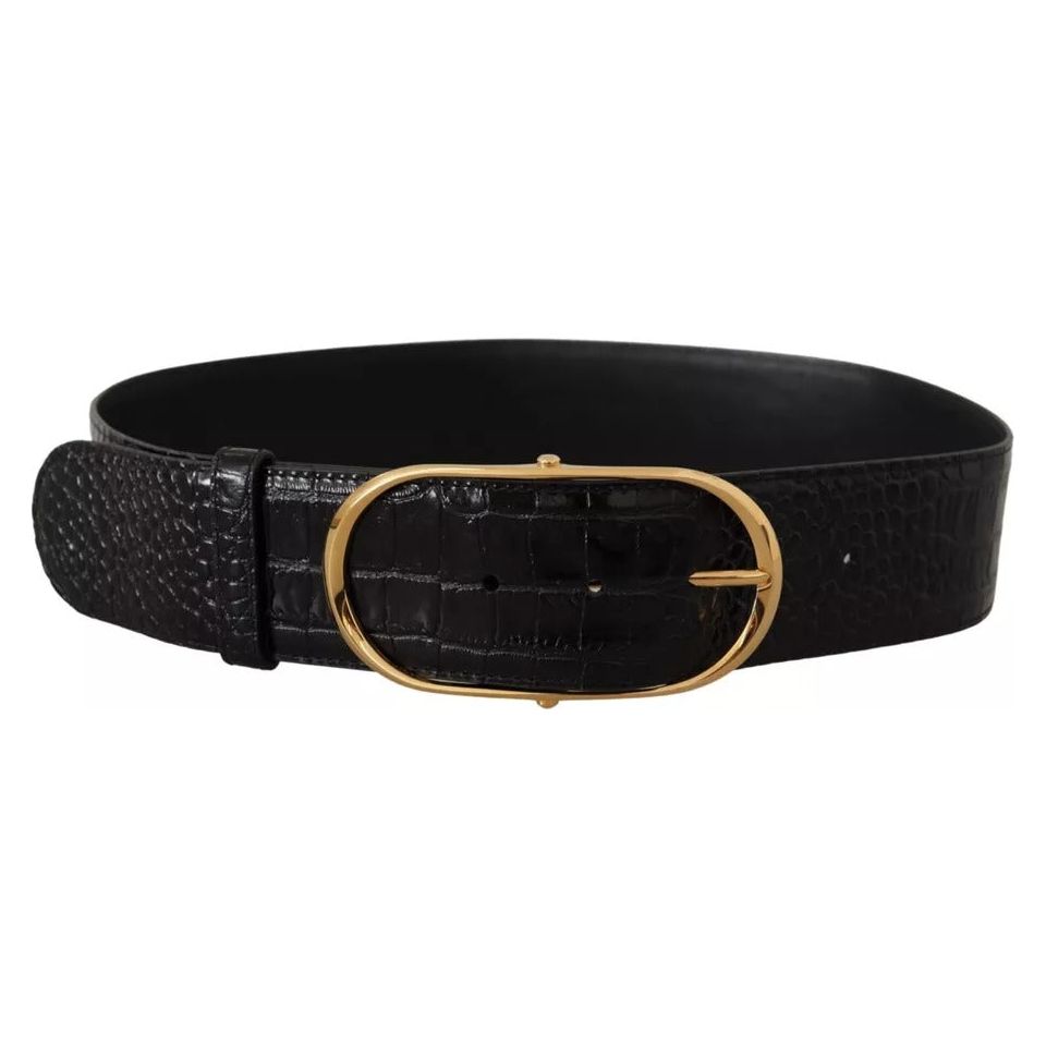 Dolce & Gabbana Black Wide Embossed Leather Gold Metal Buckle Belt