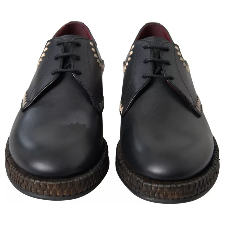 Dolce & Gabbana Black Leather Beige Derby Dress Shoes