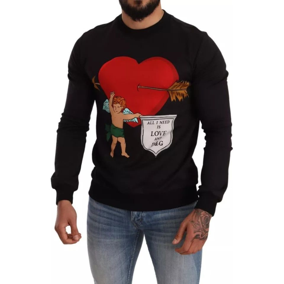 Dolce & Gabbana Black Cupid Print Hoodie Sweatshirt Sweater