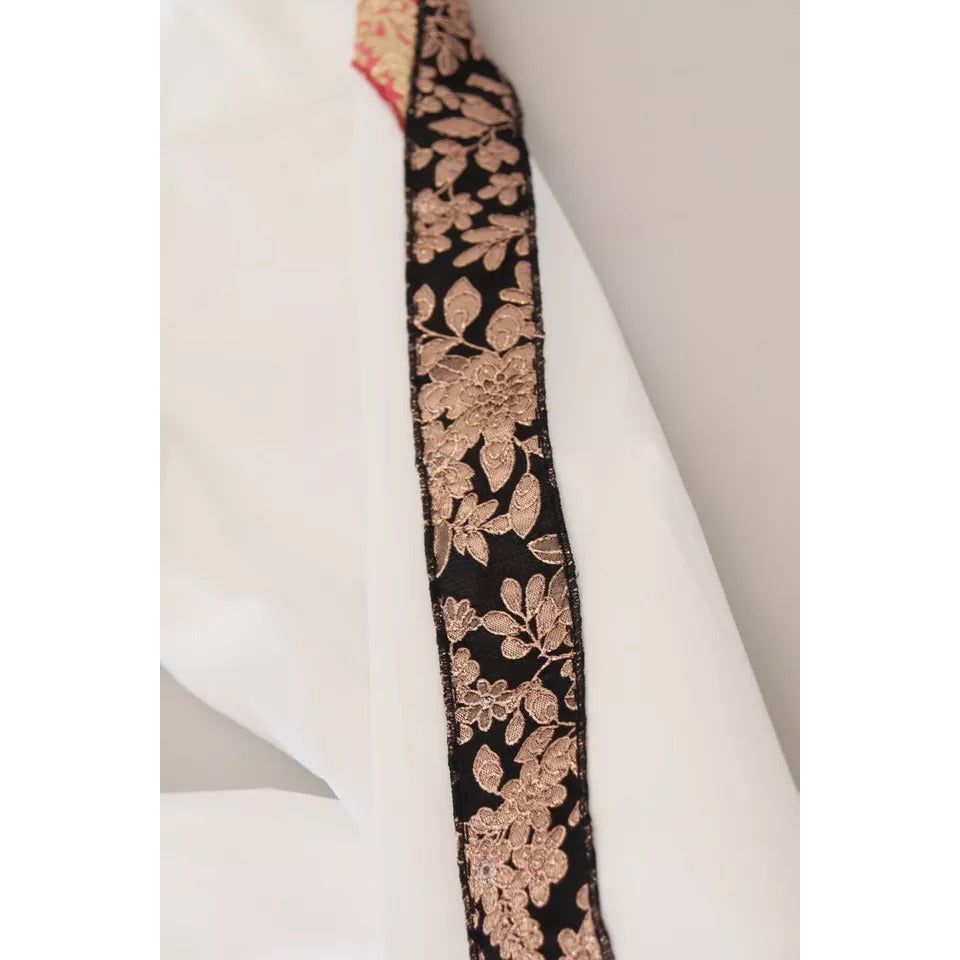 Dolce & Gabbana White Jacquard Cotton Blend Mid Waist Pants PAN73073-42