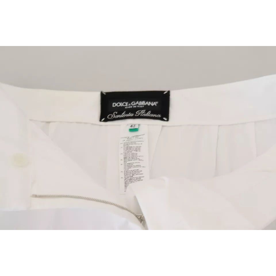 Dolce & Gabbana White Jacquard Cotton Blend Mid Waist Pants PAN73073-42