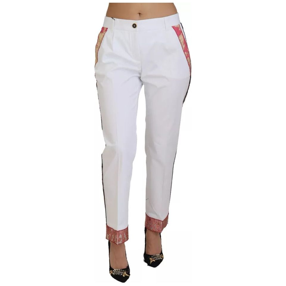 Dolce & Gabbana White Jacquard Cotton Blend Mid Waist Pants PAN73073-42