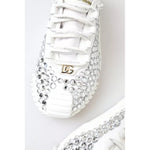 Dolce & Gabbana White NS1 Canvas Leather Embellished Sneakers Shoes