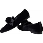 Dolce & Gabbana Black Velvet Flats Bow Young Queen Shoes