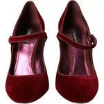 Dolce & Gabbana Red Velvet Gold Crystals Heels Mary Janes Shoes